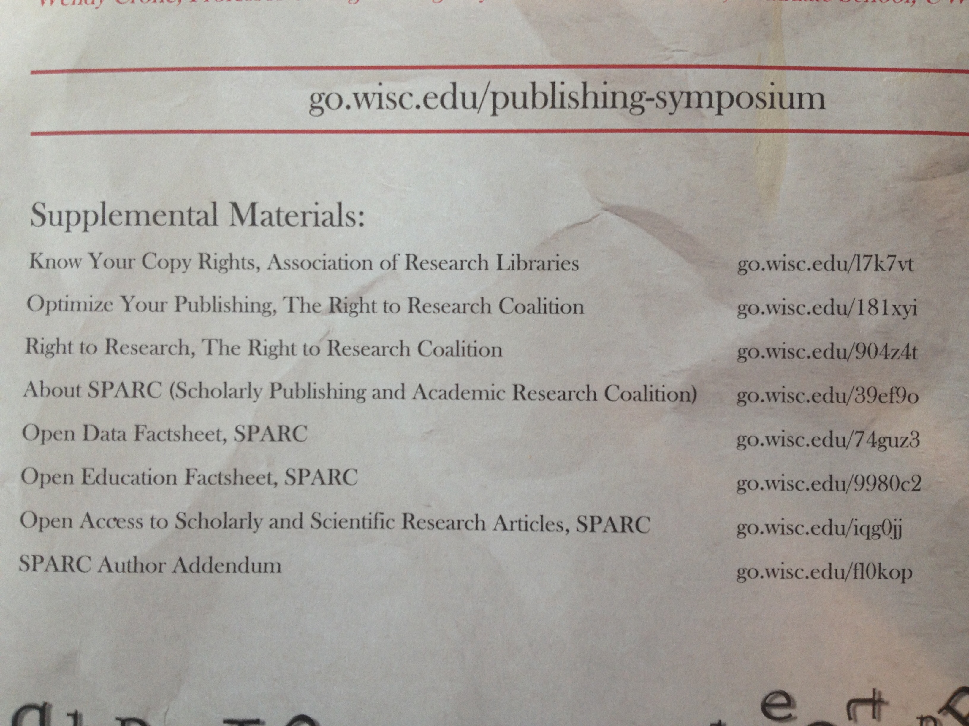 Supplemental materials from UW-Madison Scholarly Publishing Symposium